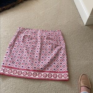 Talbots Red and White Geometric Pencil Skirt